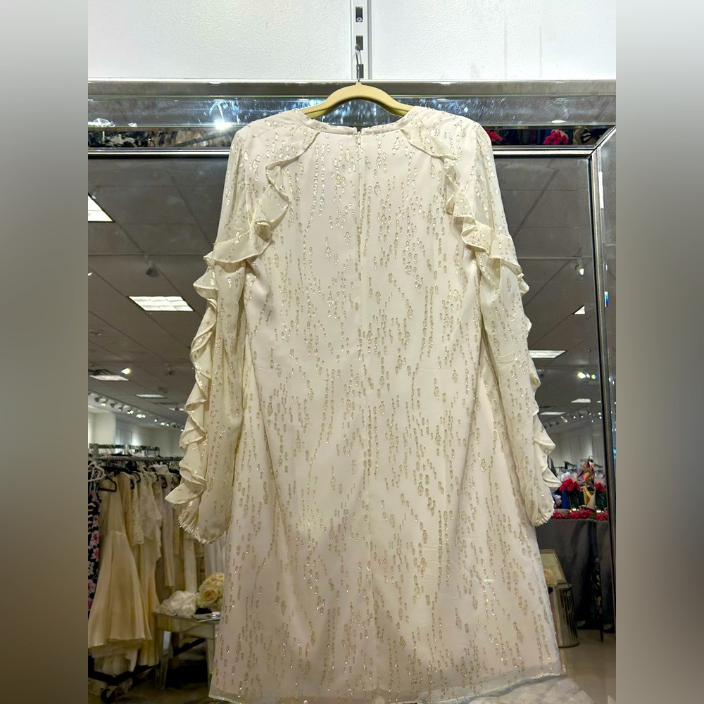 White & gold Lilly  Pulitzer Dress With Ruffled Sleeves - Picture 3 of 3